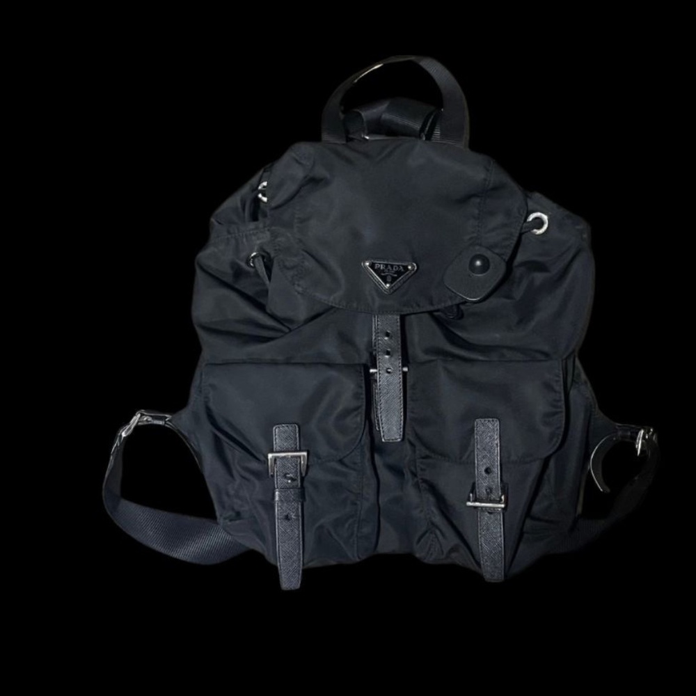 Prada Nylon Backpack Black Silver